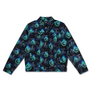 PINK+DOLPHIN Men's 8-Ball Flame Trucker Jacket